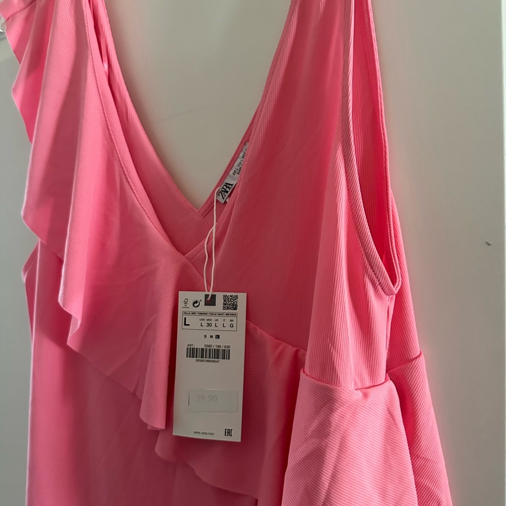Zara nwt Elegant Pink Ruffle Dress - Picture 6 of 8